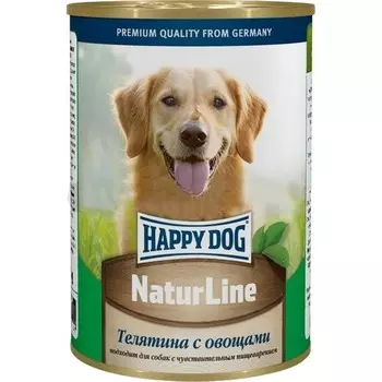 Happy Dog Natur Line полнорационный влажный корм для собак, фарш из телятины и овощей, в консервах - 410 г повседневный супер премиум без курицы для взрослых с телятиной для всех пород консервы (в железной банке) Российский корм 1 уп. х 20 шт. х 8.2 кг