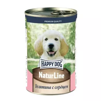 Happy Dog Natur Line полнорационный влажный корм для щенков, фарш из телятины и сердца - 410 г повседневный премиум для щенков с сердцем породы мелкого размера консервы (в железной банке) Российский корм 1 уп. х 12 шт. х 4.92 кг