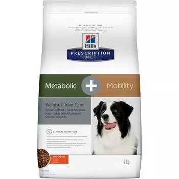 Hill's Prescription Diet Dog Metabolic+Mobility сухой корм для собак при заболеваниях суставов и ожирении, диетический, с курицей - 12 кг диетические супер премиум низкокалорийные для взрослых с курицей для всех пород мешок Импортный корм 1 уп. х 1 шт. х 12 кг