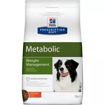 Hill's Prescription Diet Dog Metabolic сухой корм для собак для снижения и контроля веса, диетический, с курицей диетические супер премиум низкокалорийные для всех возрастов с курицей для всех пород мешок Импортный корм 1 уп. х 1 шт. х 4 кг