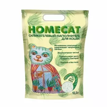 HOMECAT силикагелевый наполнитель для кошачьих туалетов с ароматом Алоэ Вера - 12,5 л повседневный премиум мешок Китай 1 уп. х 1 шт. х 5.07 кг