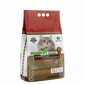 HOMECAT Ecoline древесный комкующийся наполнитель для кошачьих туалетов - 12 л премиум Россия 1 уп. х 1 шт. х 4.37 кг
