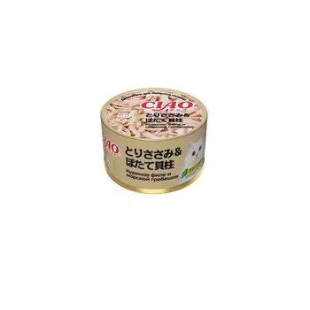 Inaba Ciao Can влажный корм для взрослых кошек, с куриным филе и морским гребешком, в консервах - 85 г супер премиум для взрослых с морским гребешком консервы (в железной банке) Импортный корм 1 уп. х 24 шт. х 2.04 кг