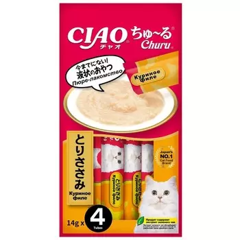 Inaba Ciao Churu лакомство-пюре для кошек, с куриным филе - 14 г, 4 шт супер премиум для взрослых с курицей для всех пород Китай 1 уп. х 1 шт. х 0.056 кг