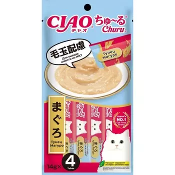 Inaba Ciao Churu лакомство пюре для взрослых кошек, с тунцом Магуро - 14 г х 4 шт супер премиум для взрослых с тунцом Китай 1 уп. х 1 шт. х 0.056 кг