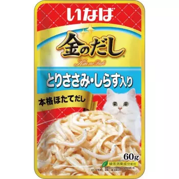 Inaba Kinnodashi влажный корм для кошек, с куриным филе и мальками ширасу, кусочки в бульоне, в паучах - 60 г повседневный супер премиум беззерновые для взрослых с курицей для всех пород паучи Импортный корм 1 уп. х 12 шт. х 0.72 кг