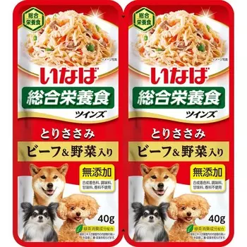 Inaba Twins влажный корм для собак, с куриным филе, говядиной и овощами, в паучах - 40 г х 2 шт супер премиум для взрослых с говядиной паучи Импортный корм 1 уп. х 48 шт. х 3.84 кг