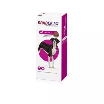 Intervet Бравекто жевательная таблетка от блох и клещей для собак весом от 40 -до 56 кг - 1400 мг от блох для всех возрастов породы гигантского размера Австрия 1 уп. х 1 шт. х 0.025 кг