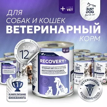 Just Dog Vet Recovery «Восстановительная диета» влажный корм для кошек и собак, диетический, в период анорексии, выздоровления, послеоперационного восстановления, в консервах - 340 г диетические супер премиум для взрослых для всех пород консервы (в железной банке) Российский корм 1 уп. х 1 шт. х 0.34 кг