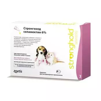 Капли Стронгхолд от блох, ушных и чесоточных клещей, гельминтов для щенков и котят весом до 2,5 кг - 3 пипетки (розовые) от блох для щенков США 1 уп. х 1 шт. х 0.156 кг