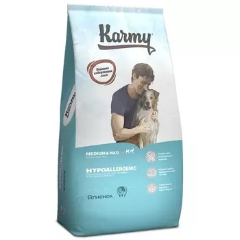Karmy Hypoallergenic Medium & Maxi полнорационный сухой корм для собак средних и крупных пород при аллергии, с ягненком - 14 кг повседневный премиум низкозерновые для взрослых с ягненком породы крупного размера мешок Российский корм 1 уп. х 1 шт. х 14 кг