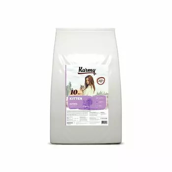 Karmy Kitten полнорационный сухой корм для котят, с индейкой повседневный премиум для котят с индейкой мешок Российский корм 1 уп. х 1 шт. х 10 кг