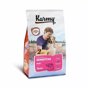 Karmy Sensitive Medium & Maxi полнорационный сухой корм для собак средних и крупных пород с чувствительным пищеварением, с лососем - 2 кг повседневный премиум для взрослых с лососем породы крупного размера мешок Российский корм 1 уп. х 1 шт. х 2 кг