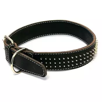 Каскад ошейник 15 мм для собак мелких и средних пород, кожаный, двойной, с шипами-ёж, черный/коричневый - обхват шеи 21-27 см для всех возрастов породы мелкого размера Россия 1 уп. х 1 шт. х 0.03 кг