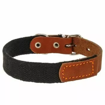Каскад ошейник 35 мм для собак средних и крупных пород, брезентовый с кожей, черный/коричневый - обхват шеи 50 -59 см для всех возрастов породы крупного размера Россия 1 уп. х 1 шт. х 0.13 кг