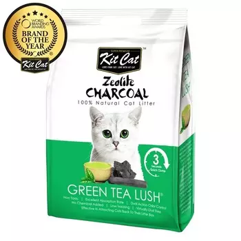Kit Cat Zeolite Charcoal Green Tea Lush цеолитовый комкующийся наполнитель с ароматом зеленого чая - 4 кг Сингапур 1 уп. х 1 шт. х 4 кг