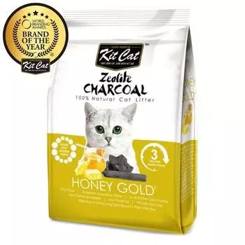 Kit Cat Zeolite Charcoal Honey Gold цеолитовый комкующийся наполнитель медовый с золотыми крупинками - 4 кг повседневный супер премиум для всех возрастов Сингапур 1 уп. х 1 шт. х 4 кг