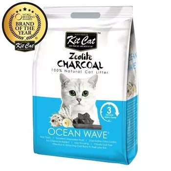 Kit Cat Zeolite Charcoal Ocean Wave цеолитовый комкующийся наполнитель с ароматом океанского бриза - 4 кг супер премиум Сингапур 1 уп. х 1 шт. х 4 кг