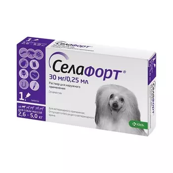 KRKA Селафорт капли от блох и клещей для собак массой 2,6 - 5 кг, 30 мг, 0,25 мл, 1 пипетка ветеринарный для всех возрастов породы мелкого размера Словения 1 уп. х 1 шт. х 0.007 кг