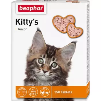 Лакомство Beaphar Kitty`s Junior для котят витаминизированное сердечки - 150 таб Нидерланды 1 уп. х 1 шт. х 0.1 кг
