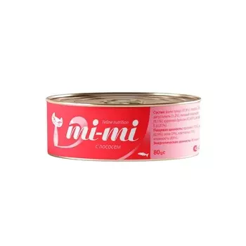 Mi-Mi влажный корм для кошек, c ЛОСОСЕМ, в консервах - 80 г супер премиум с лососем консервы (в железной банке) Китай 1 уп. х 24 шт. х 1.92 кг
