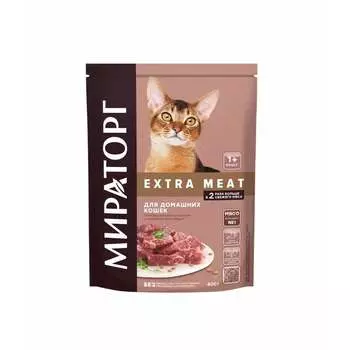 Мираторг Extra Meat полнорационный сухой корм для кошек, с говядиной Black Angus - 400 г повседневный для взрослых с говядиной для всех пород мешок Российский корм 1 уп. х 1 шт. х 0.4 кг