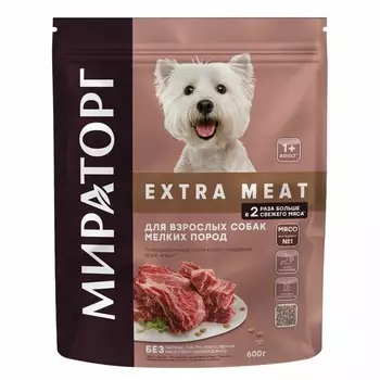 Мираторг Extra Meat полнорационный сухой корм для собак мелких пород, полнорационный, с говядиной - 600 г повседневный для взрослых с говядиной породы мелкого размера мешок Российский корм 1 уп. х 1 шт. х 0.6 кг