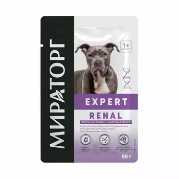 Мираторг Expert Renal полнорационный влажный корм для собак «Бережная забота о здоровье почек», кусочки в желе, в паучах - 85 г ветеринарный для взрослых для всех пород паучи Российский корм 1 уп. х 24 шт. х 2.04 кг