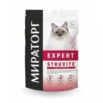 Мираторг Expert Struvite полнорационный сухой корм для кошек при мочекаменной болезни струвитного типа - 400 г ветеринарный для взрослых для всех пород мешок Российский корм 1 уп. х 1 шт. х 0.4 кг
