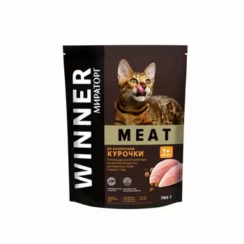 Мираторг Meat полнорационный сухой корм для кошек, с ароматной курочкой - 750 г повседневный для взрослых с курицей для всех пород мешок Российский корм 1 уп. х 1 шт. х 0.75 кг