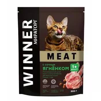 Мираторг Meat полнорационный сухой корм для кошек, с сочным ягненком - 300 г повседневный для взрослых с ягненком для всех пород мешок Российский корм 1 уп. х 1 шт. х 0.3 кг