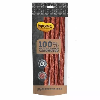 Мнямс лакомство для собак, колбаски охотничьи - 80 г повседневный для взрослых с говядиной для всех пород Россия 1 уп. х 1 шт. х 0.08 кг