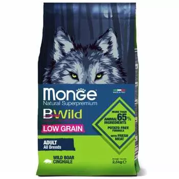 Monge Dog BWild Low Grain сухой низкозерновой корм для взрослых собак всех пород с мясом дикого кабана 2,5 кг повседневный холистик холистики для взрослых с кабаном для всех пород мешок Импортный корм 1 уп. х 1 шт. х 2.5 кг