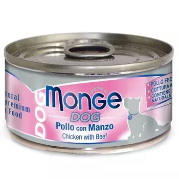 Monge Dog Natural влажный корм для собак, с курицей и говядиной, в консервах - 95 г повседневный супер премиум для взрослых с говядиной для всех пород Таиланд 1 уп. х 24 шт. х 2.28 кг