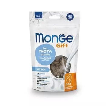 Monge Gift Kitten лакомство для котят, хрустящие подушечки с начинкой, с форелью и молоком - 60 г супер премиум для котят с форелью Австрия 1 уп. х 1 шт. х 0.06 кг