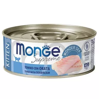 Monge Supreme kitten влажный корм для котят, с тунцом и дорадо, в консервах - 80 г супер премиум без курицы для котят с тунцом для всех пород консервы (в железной банке) Импортный корм 1 уп. х 24 шт. х 1.92 кг