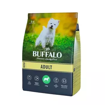 Mr.Buffalo Adult Mini полнорационный сухой корм для взрослых собак миниатюрных пород с ягненком - 2 кг повседневный премиум для взрослых с ягненком миниатюрные породы мешок Российский корм 1 уп. х 1 шт. х 2 кг
