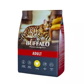Mr.Buffalo Adult полнорационный сухой корм для взрослых котов и кошек с курицей - 1,8 кг повседневный премиум для взрослых с курицей для всех пород мешок Российский корм 1 уп. х 1 шт. х 1.8 кг