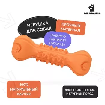 Mr.Kranch игрушка для собак, Гантель дентальная, с пищалкой, оранжевая с ароматом бекона - 22 см для всех возрастов для всех пород Китай 1 уп. х 1 шт. х 0.29 кг
