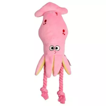 Mr.Kranch игрушка для собак Кальмар плюшевая с канатиками и пищалкой, розовая - 26 см Китай 1 уп. х 1 шт. х 0.1 кг