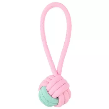 Mr.Kranch игрушка для собак, Мяч из каната на кольцевом шнуре, розовая с голубым, 15*5 см для всех возрастов для всех пород Китай 1 уп. х 1 шт. х 0.032 кг