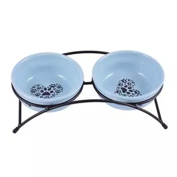 Mr.Kranch миска для собак и кошек на подставке, двойная, керамическая, синяя - 2x290 мл для всех возрастов Китай 1 уп. х 1 шт. х 0.78 кг