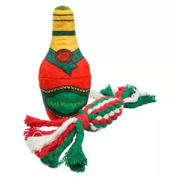 Mr.Kranch набор игрушек для собак "Праздничный", с пищалкой и хлопковым канатом, бутылка 15х4 см и жгут 22х4 см, новогодняя серия / Mr.Kranch породы мелкого размера Китай 1 уп. х 1 шт. х 0.065 кг