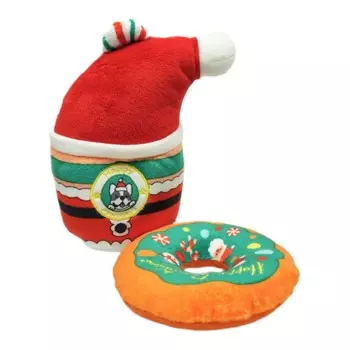 Mr.Kranch набор игрушек для собак "Теплый", с пищалкой и хрустящими элементами, стакан 15х8 см и пончик 12х3 см, новогодняя серия породы мелкого размера Китай 1 уп. х 1 шт. х 0.09 кг