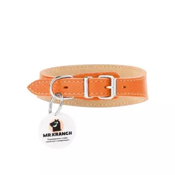Mr.Kranch ошейник-селедка для собак из натуральной кожи с QR-адресником, 29-35см, оранжевый Россия 1 уп. х 1 шт. х 0.1 кг