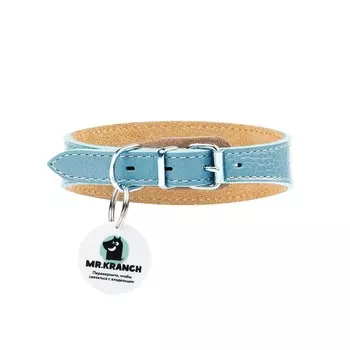 Mr.Kranch ошейник-селедка для собак из натуральной кожи с QR-адресником, 19-23см, бирюзовый Россия 1 уп. х 1 шт. х 0.1 кг