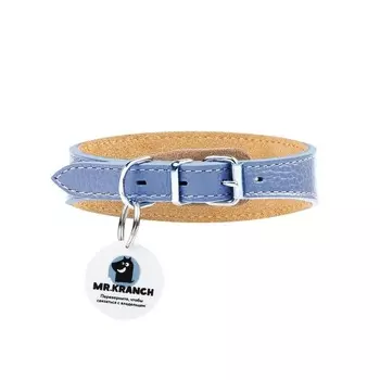 Mr.Kranch ошейник-селедка для собак из натуральной кожи с QR-адресником, 29-35см, васильковый Россия 1 уп. х 1 шт. х 0.1 кг
