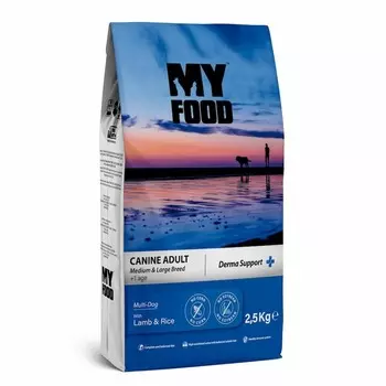 Myfood Canine Adult Medium & Large Breed Multi-Dog with Lamb & Rice полнорационный сухой корм для собак средних и крупных пород, с ягненком и рисом - 2,5 кг повседневный супер премиум для взрослых с ягненком породы крупного размера мешок Импортный корм 1 уп. х 1 шт. х 2.5 кг