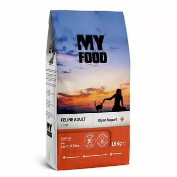 Myfood Feline Adult Multi-Cat with Lamb & Rice полнорационный сухой корм для кошек, с ягненком и рисом - 1,5 кг повседневный супер премиум для взрослых с ягненком для всех пород мешок Импортный корм 1 уп. х 1 шт. х 1.5 кг