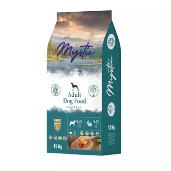 Mystic Adult Dog Food Lamb & Rice полнорационный сухой корм для собак, с ягненком и рисом повседневный супер премиум для взрослых с ягненком для всех пород мешок Импортный корм 1 уп. х 1 шт. х 15 кг